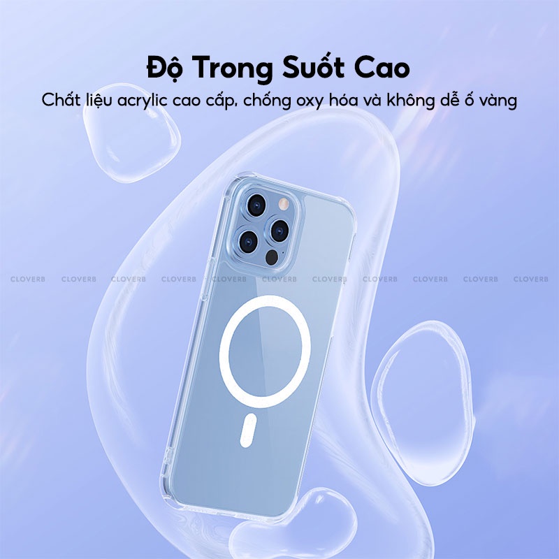 Ốp Lưng Trong Suốt Cloverb Ultra Hybrid Magnetic Tích Hợp Từ Tính Túi Khí Chống Sốc Viền Bảo Vệ Camera Cho Ip13 Pro Max