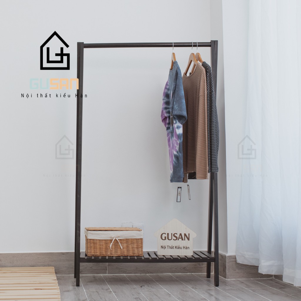 Giá Treo Quần Áo 1 tầng thông minh chữ A bằng gỗ màu đen GUSAN không gắn tường phù hợp shop thời trang phong cách Hàn