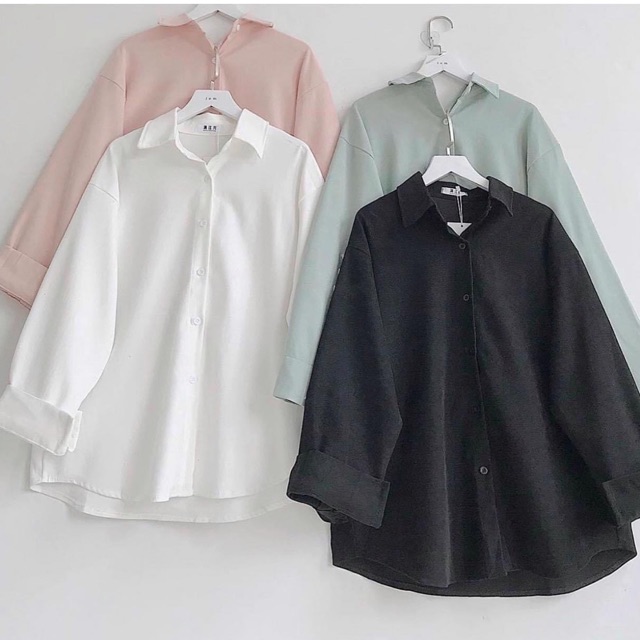Áo sơ mi form rộng oversize tay dài vải kate nhiều màu sắc phù hợp &lt;=75kg
