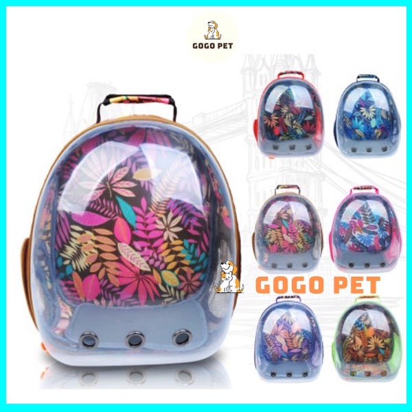 Balo đựng mèo phi hành gia balo thú cưng trong suốt hoa văn thổ cẩm size to GOGO PET