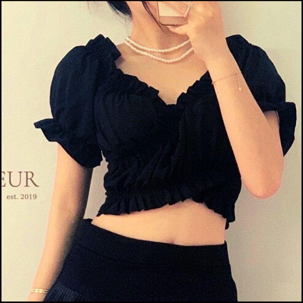 Áo Croptop Đắp Chéo Nơ Eo - Áo Croptop Cổ V Bèo Thân Buộc Nơ Siêu Xinh