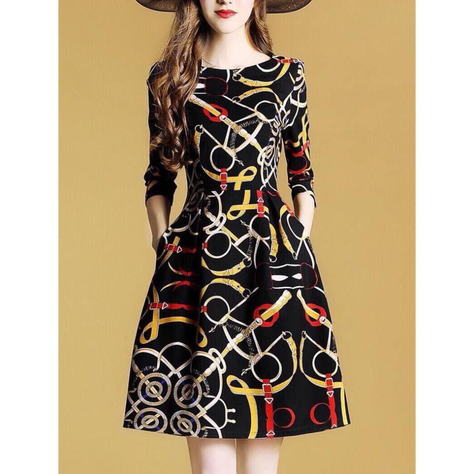 Đầm Xoè Thun In Hoạ Tiết - Váy Thun Công Sở Phối Hoạ Tiết Cao Cấp Cho Nàng Thanh Lịch Quyến Rũ | BigBuy360 - bigbuy360.vn