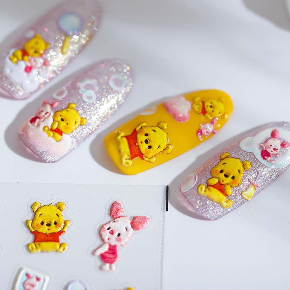 Miếng Dán Trang Trí Móng Tay Tự Dính Họa Tiết Hoạt Hình Gấu Pooh / Vịt Xinh Xắn