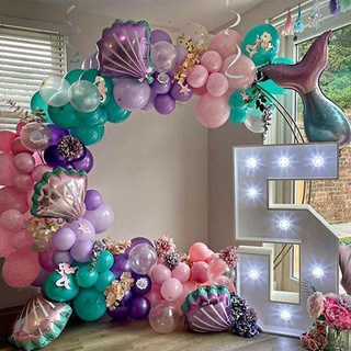 Set 97 bong bóng cao su hình đuôi nàng tiên cá / vỏ sò trang trí tiệc sinh nhật