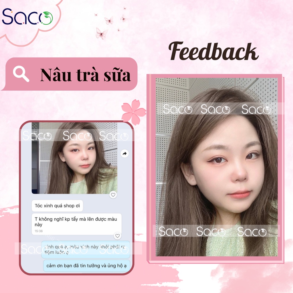 Lược nhuộm tóc thần thánh Saco màu Nâu Trà Sữa lên màu từ nền đen, không cần tẩy hay nâng tone chai 400ml
