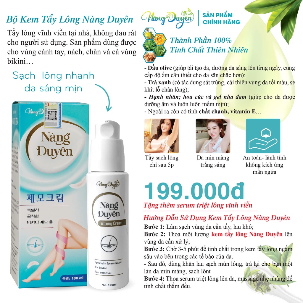 Kem Tẩy Lông Vùng Kín Nàng Duyên Chính Hãng, 100% Thiên Nhiên An Toàn- Cấp Ẩm, Tặng 1 Serum Triệt Lông Vĩnh Viễn