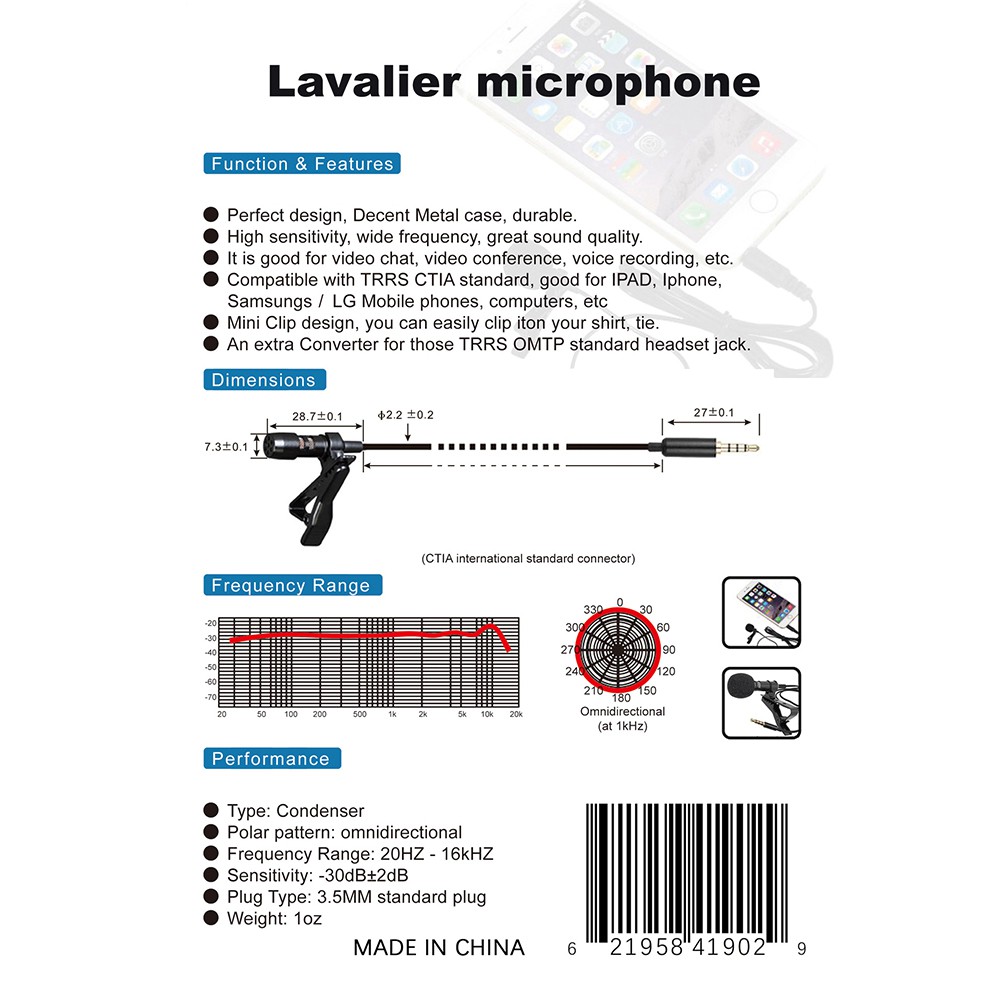 1,5m Mini Lavalier Micrô di động ngưng tụ Micrô kẹp trên ve áo Mic có dây Mikrofon / Micrô cho điện thoại cho máy tính xách tay