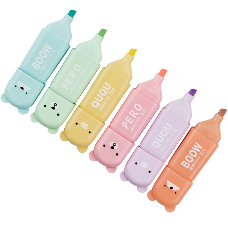 Bộ 4/5/6 bút highlight màu macaron hình gấu xinh xắn đầu mềm màu kẹo sáng tạo dùng làm thiệp/ảnh DIY