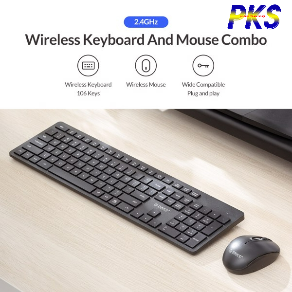 Bộ Bàn Phím Chuột Không Dây 1600 DPI Orico WKM01-BK - Hàng Chính Hãng