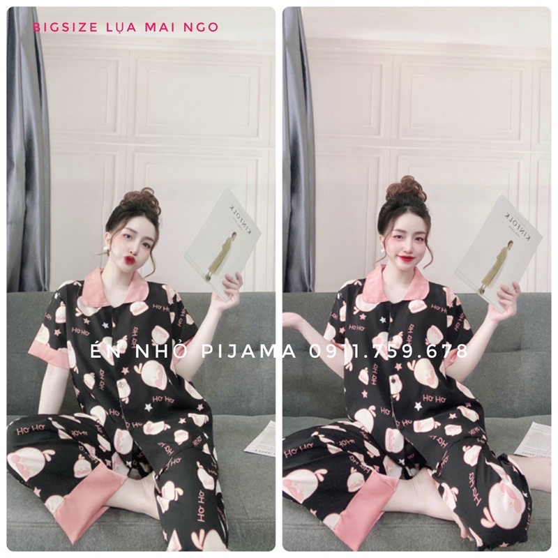 Bigsize Dài Tay Ngắn Phối Lụa Satin cổ sen 55-110kg Én Nhỏ Pijama | BigBuy360 - bigbuy360.vn