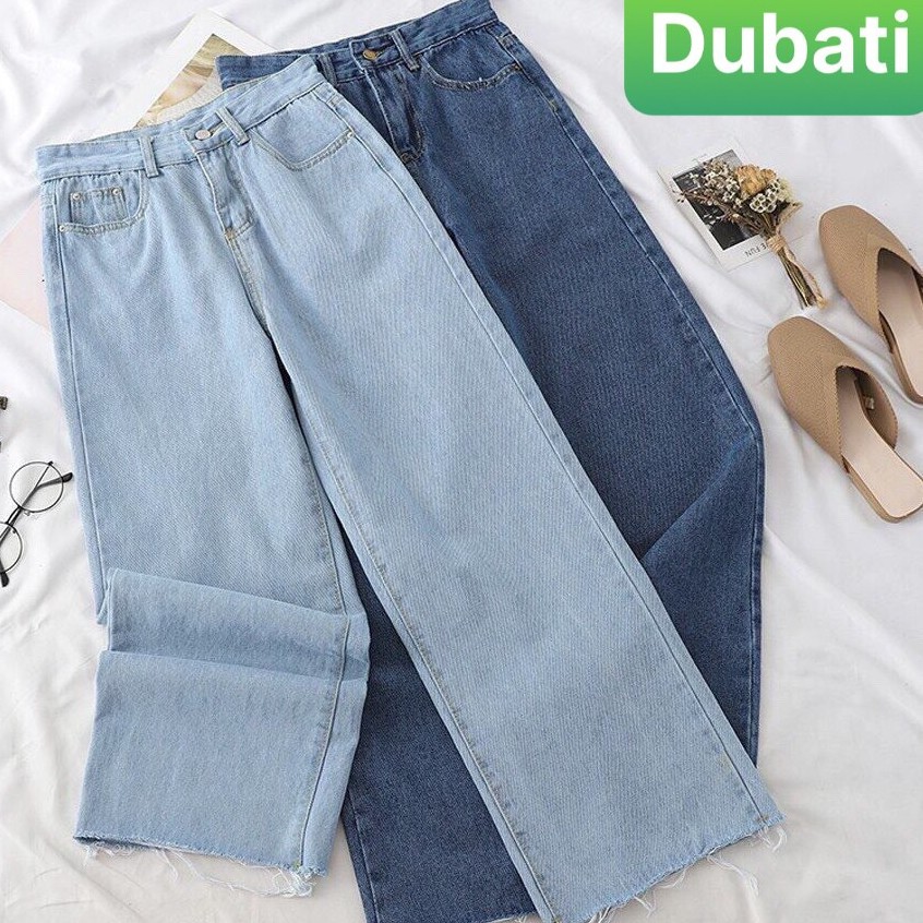 QUẦN JEAN NỮ BAGGY ỐNG LOE XƯỚC LAI, QUẦN SUÔNG ỐNG RỘNG LƯNG CAO QUA RỐN SIÊU TÔN DÁNG- DB 6713- DUBATI FASHION