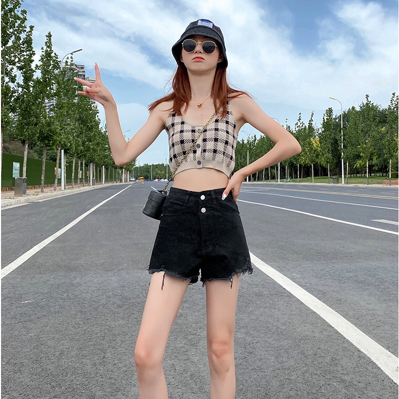 Quần Short Denim Lưng Cao Ống Rộng Thời Trang Mùa Hè Hàn Quốc Cho Nữ