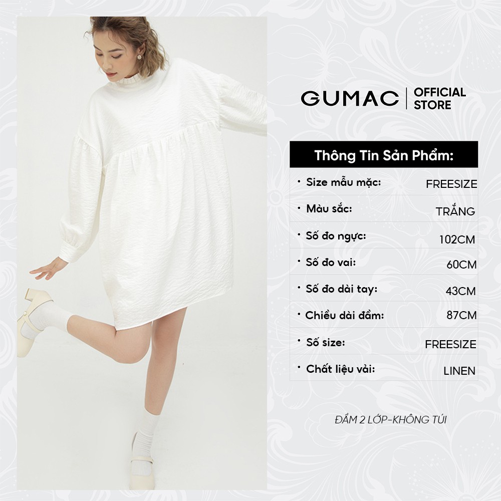 [Mã WABR0101 giảm 10% đơn 99K] Đầm nữ babydoll tay dài GUMAC màu trắng freesize DB5103 | BigBuy360 - bigbuy360.vn