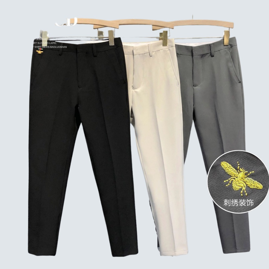 Quần âu nam Menswear ống côn thêu họa tiết con ong chất vải cao cấp co giãn 4 chiều , không nhăn không xù 3 màu.