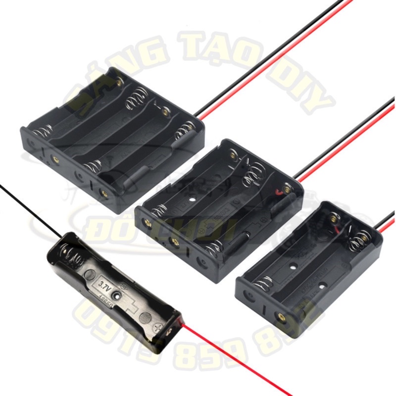Đế lò xo gắn pin 18650 có 1/2/3/4 khe cắm. Khay đựng nối tiếp pin 18650 có sẵn dây nối 1 cell - 2 cell - 3 cell - 4 cell