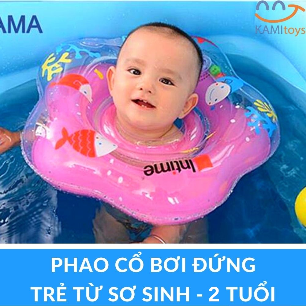 Phao bơi đeo cổ cho bé sơ sinh - 2 tuổi tập bơi đứng có quai tay cầm chống lật mã 50022