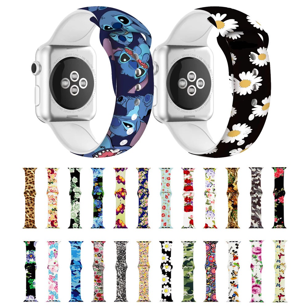 Dây đeo đồng hồ silicone họa tiết hoạt hình cho Apple Watch 6 5 4 3 2 1 38mm 42mm 40mm 44mm