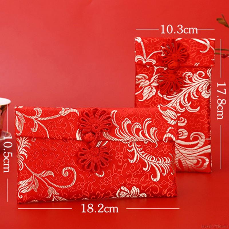 Combo 2 Bao Lì Xì Vải Thổ Cẩm Dọc và Ngang Đính Nơ Hoa Cài Xinh Xắn