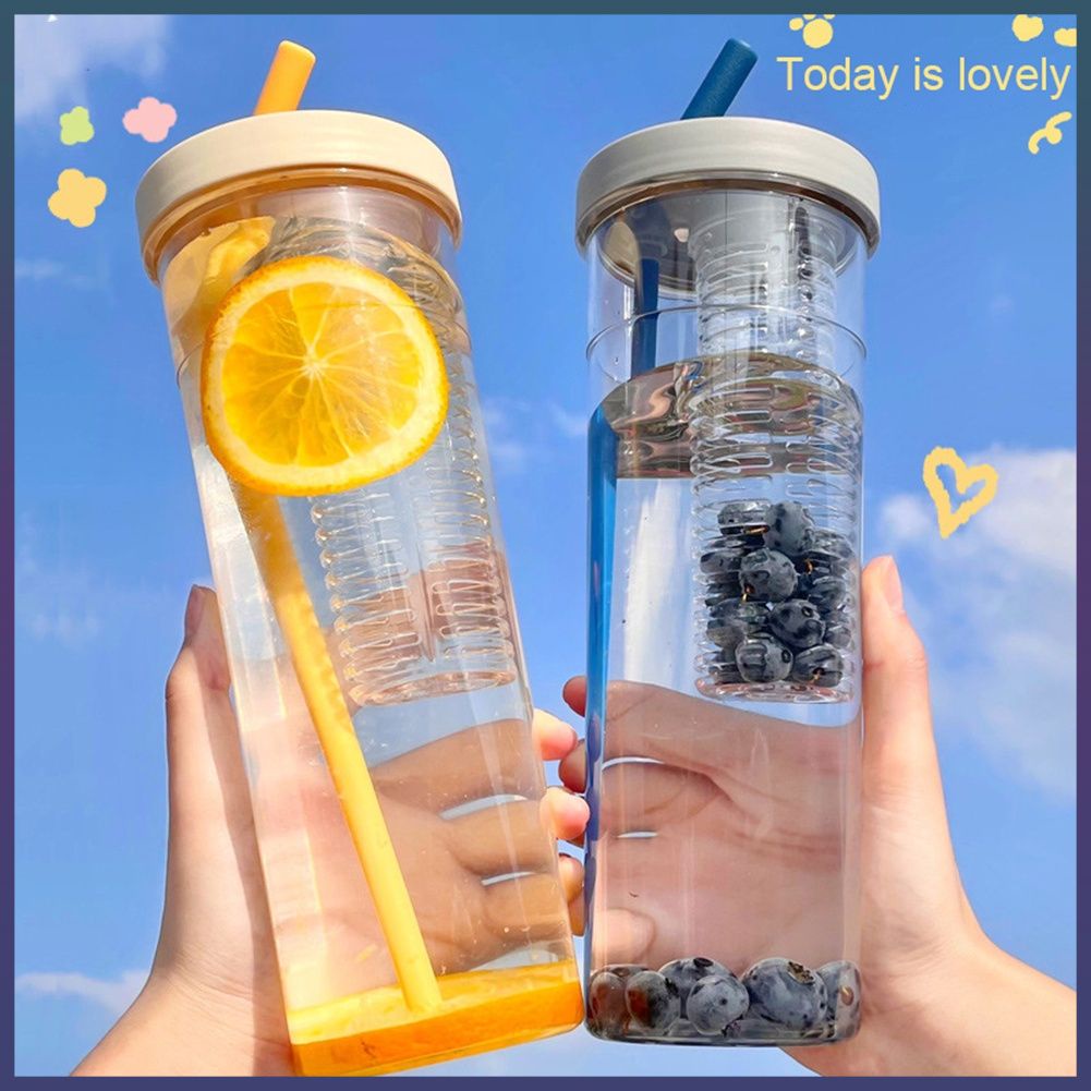 700ml Khô Ướt Tách Trái Cây Chai Nước Trà Chanh Lọc Nhựa Cốc Rơm Ngoài Trời Ấm Đun Nước Thể Thao