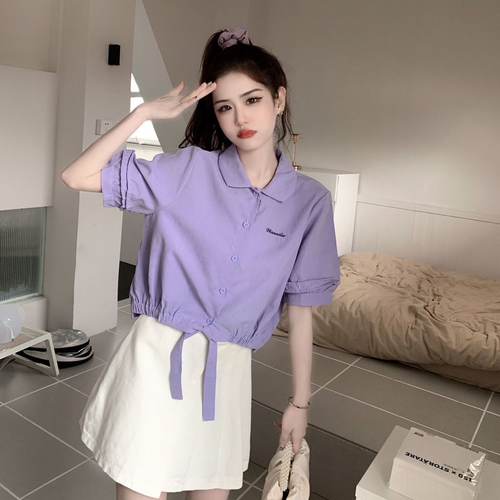 Áo Sơ Mi Dáng Rộng Cài Nút Thắt Dây Sáng Tạo Phong Cách Hàn Quốc Thời Trang Mù