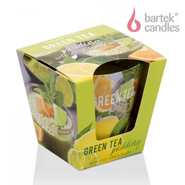 Ly nến thơm Bartek Candles BAT6427 Green Tea Pudding 115g (Hương trà xanh hoa quả)