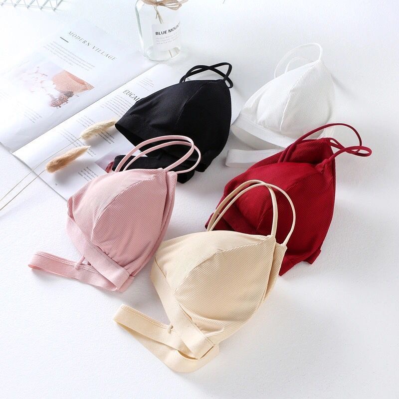 Áo Ngực Bra Thun Gân Kèm Mút Ngực Màu Trơn Cho Nữ Mã 8818