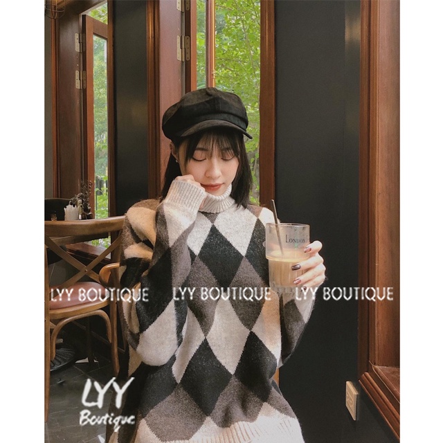 Áo len cổ lọ họa tiết quả trám HOT HIT dáng dài 3 màu chất len dầy siêu ấm hàng Quảng Châu LYY BOUTIQUE | BigBuy360 - bigbuy360.vn