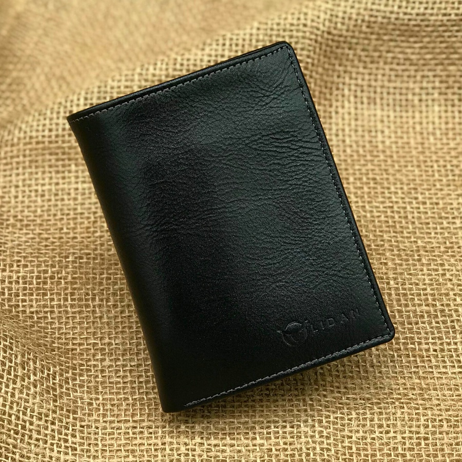 Ví nam da bò thật cao cấp LIDAN, bóp dáng đứng có hộp vintage kèm thiệp đẹp làm quà tặng LD23