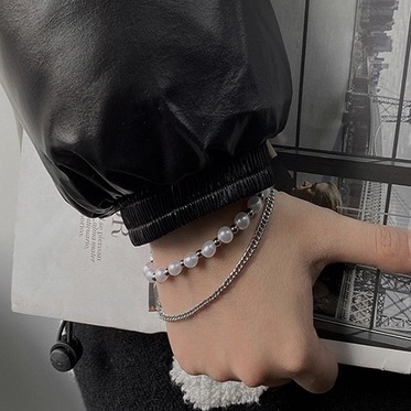 Vòng tay lắc tay dây xích phối hạt trai cao cấp Chain