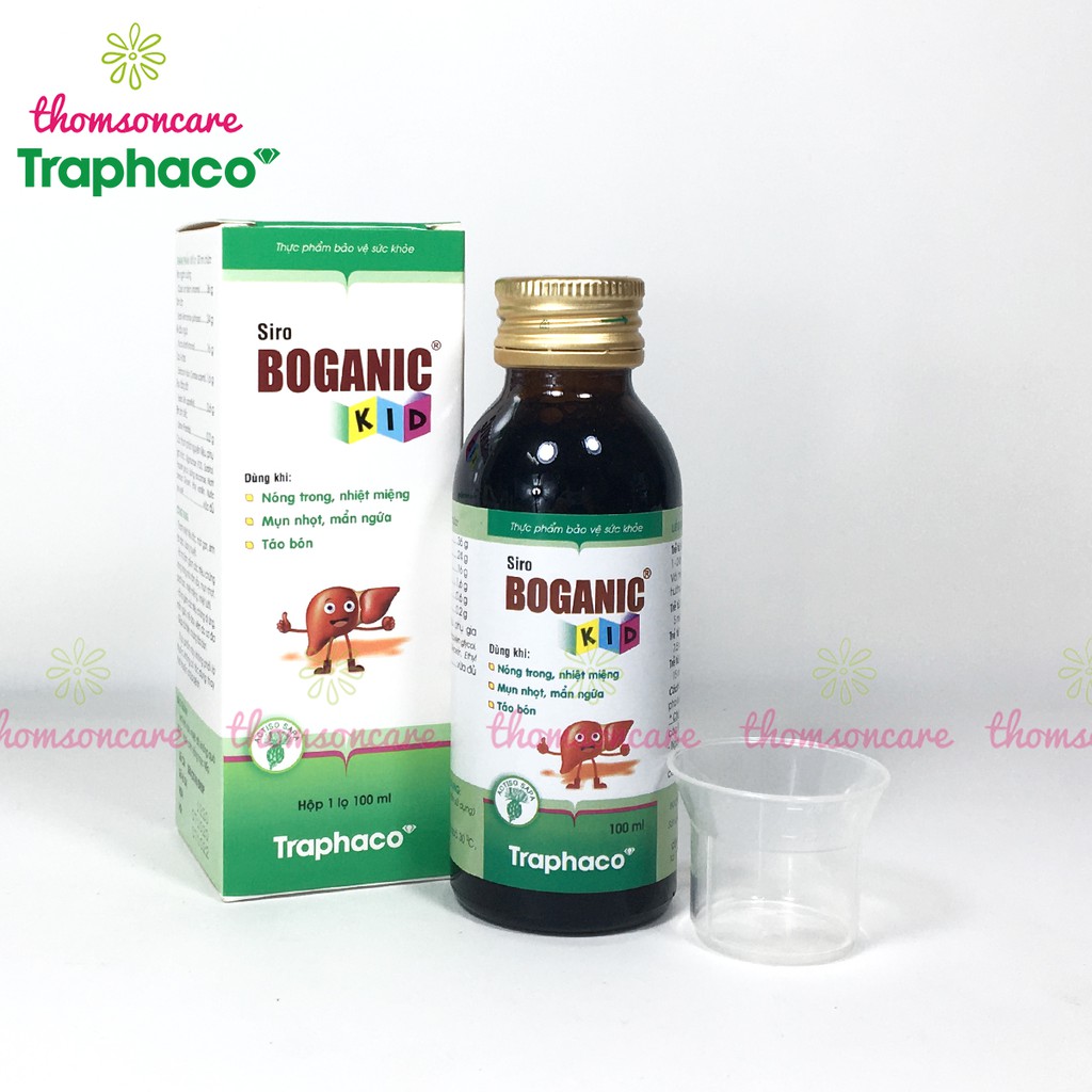 Siro Boganic Kid Traphaco - hỗ trợ mát gan, thanh nhiệt, giảm mẩn ngứa, rôm sảy cho bé từ Actiso và thảo dược