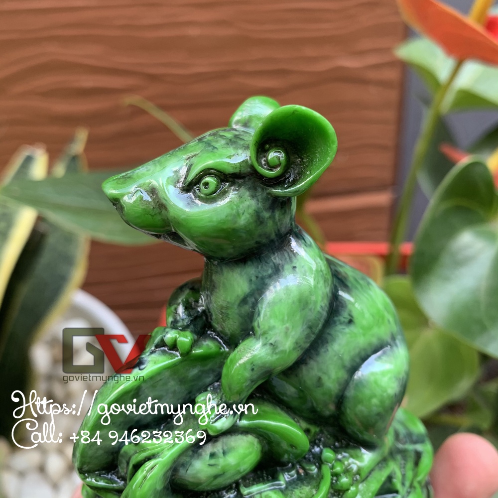Tượng linh vật phong thủy Chuột tiền giữ tài lộc cho gia chủ - Cao 11cm - Màu xanh lục bích