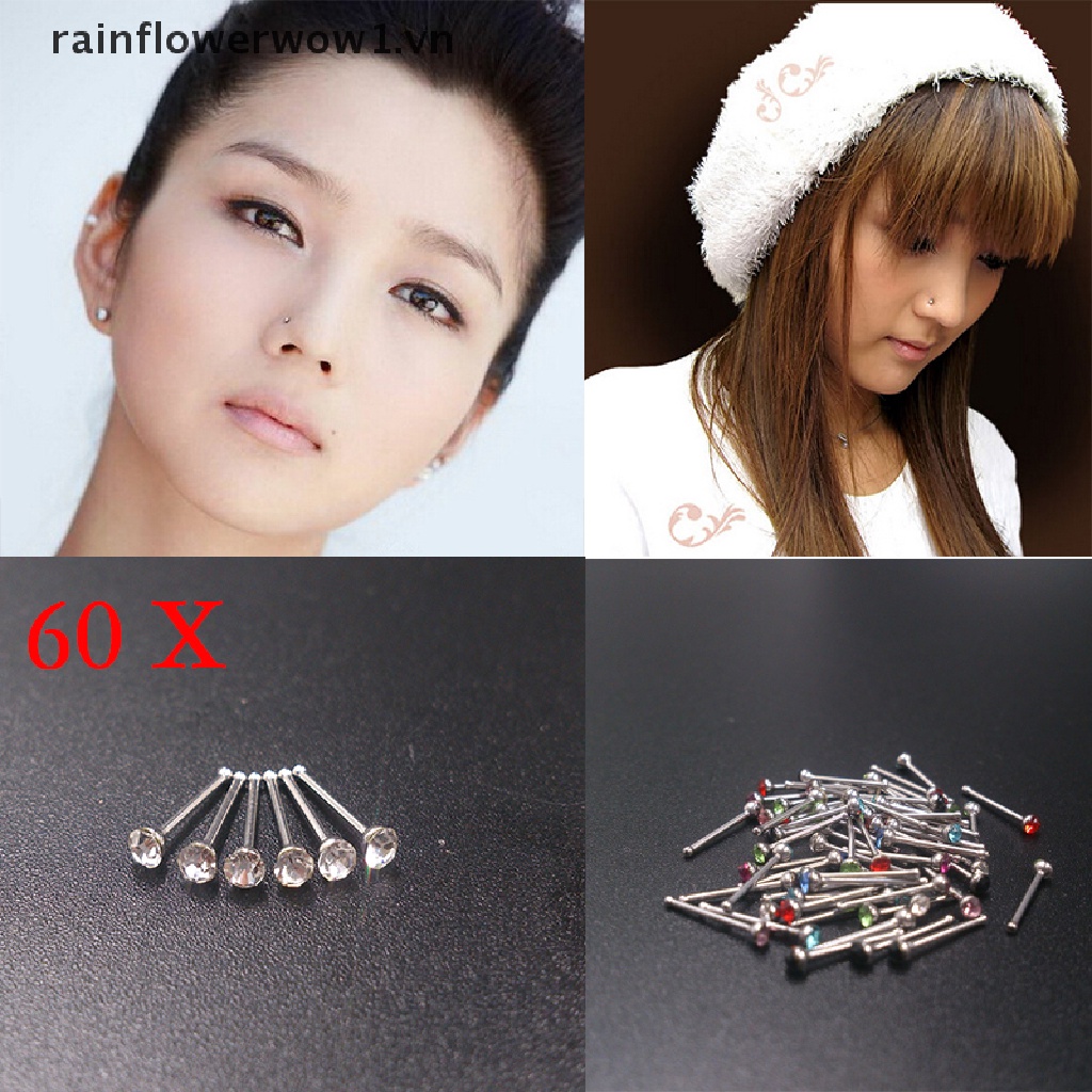 Bộ 60 Khuyên Xỏ Ngón Chân Bằng Thép Không Gỉ Đính Đá Thời Trang