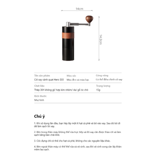 Cối xay cà phê cánh quạt cầm tay Hero S03, máy xay cafe gấp gọn thuận tiện mang đi