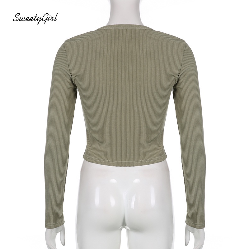 Áo Thun Nữ Tay Dài Cổ Chữ V Cài Nút Đơn Giản Thời Trang 2022 Mới