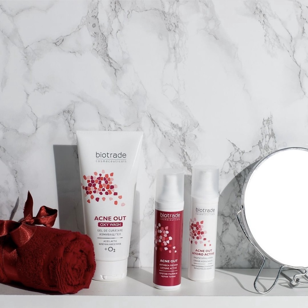 Gel Sữa rửa mặt dành cho da thường đến da dầu mụn nhạy cảm Biotrade Acne Out Oxy Wash 200ml - HKT Store