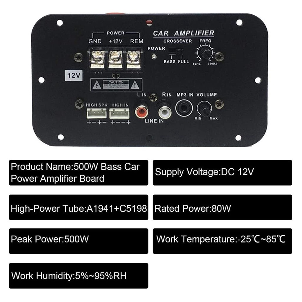 Bảng Mạch Khuếch Đại Âm Thanh Siêu Trầm 500W DC 12V Cho Xe Hơi