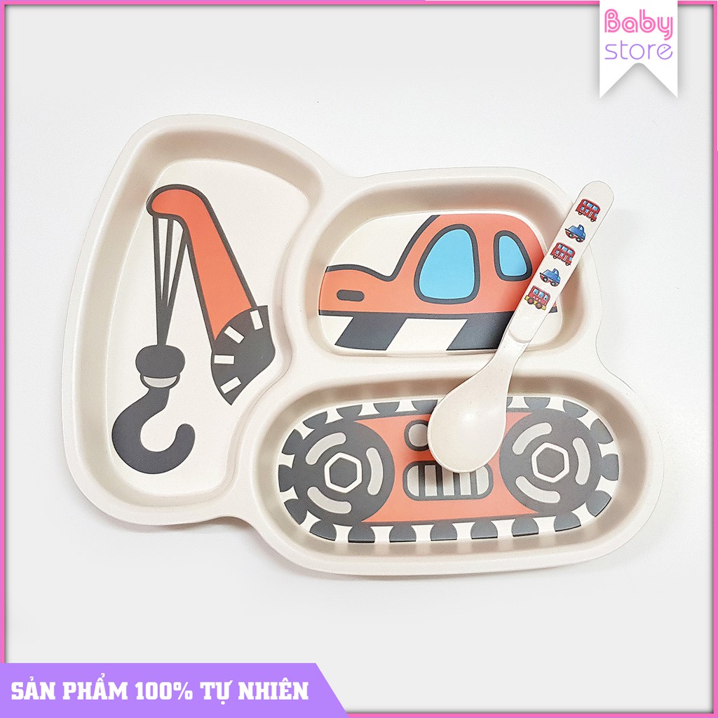 Combo Bát Ăn Baby Store| Combo Khay Ăn Dặm Chất Liệu BamBoo Hình Xe Cẩu 001