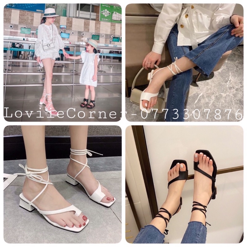 SANDAL NỮ XỎ NGÓN LOVIIECORNER - SANDAL CAO GÓT ĐẾ VUÔNG 3CM - SANDAL NỮ QUAI MẢNH XỎ NGÓN CHIẾN BINH S210703