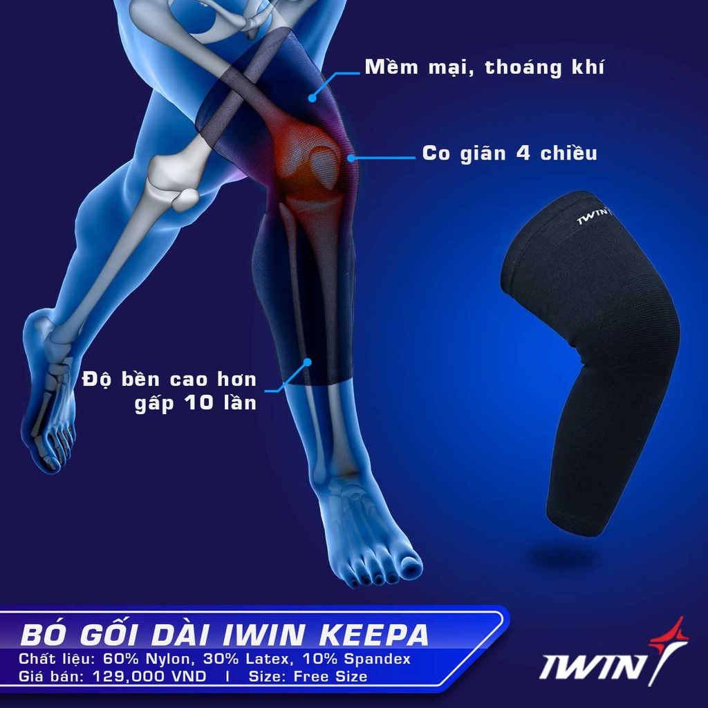 Bó gối thể thao loại dài màu đen kích thướt freesize co giãn từ 40 - 95 kg bó sát cơ