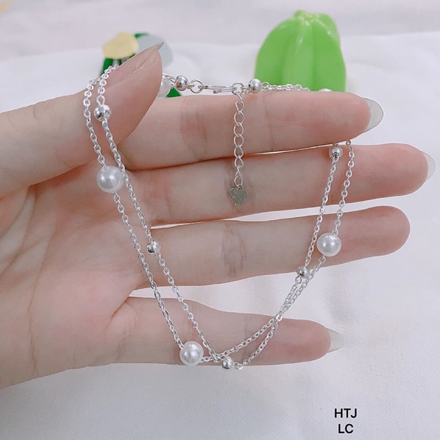 LẮC CHÂN NỮ DÂY KÉP KÈM TRAI NHÂN TẠO- TRANG SỨC BẠC