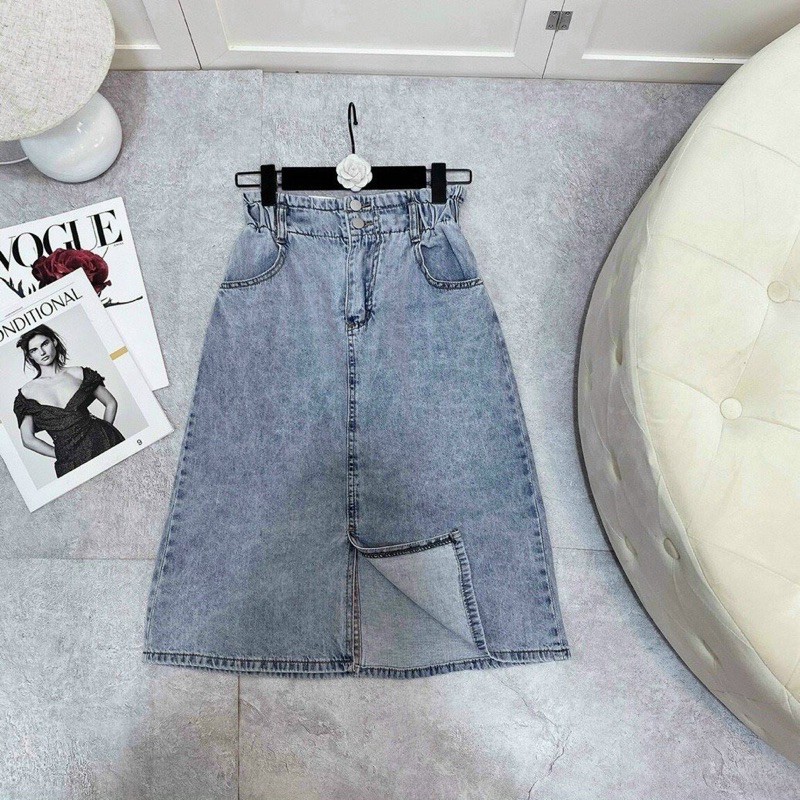 CV19 - CHÂN VÁY JEANS XANH DÀI XẺ TRƯỚC