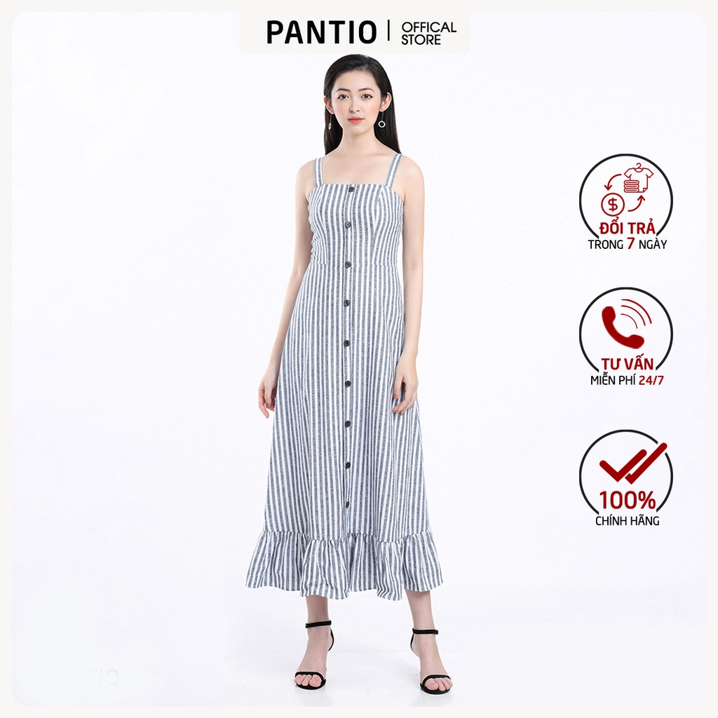 Đầm dạo phố vải linen kẻ dáng xòe FDP12507 - PANTIO