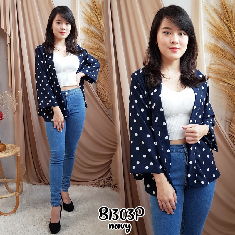 Mặc ngoài | Ngoài trời chấm bi | Áo khoác dáng dài thời trang trẻ trung | Áo cardigan POLKADOT | B1303p