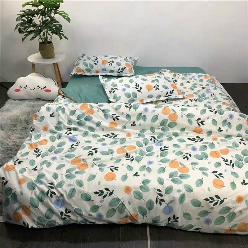 Bộ chăn ga gối Cotton Poly   - Mẫu Cam xanh và Các Mẫu hoa lá nhẹ nhàng.