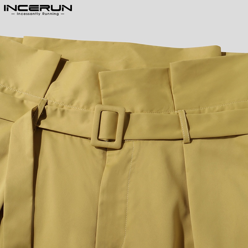 Quần dài INCERUN lưng cao màu trơn kèm thắt lưng thời trang cho nam