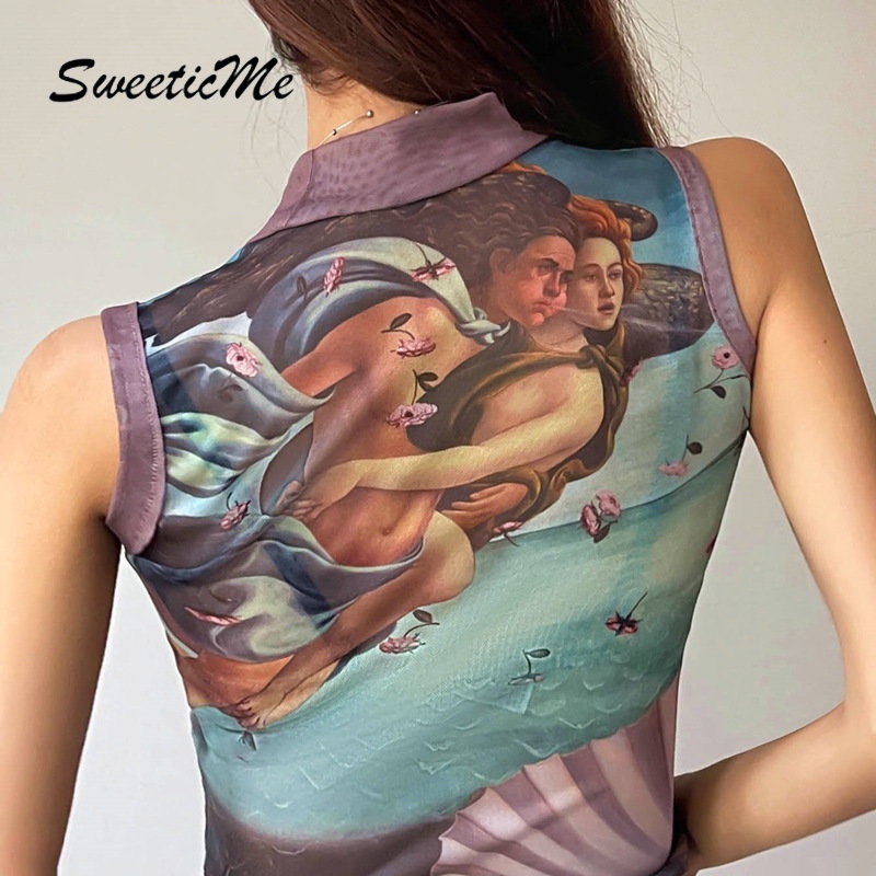 Áo Sát Nách Cổ Tròn Dáng Ôm In Họa Tiết Thời Trang Quyến Rũ Cho Nữ