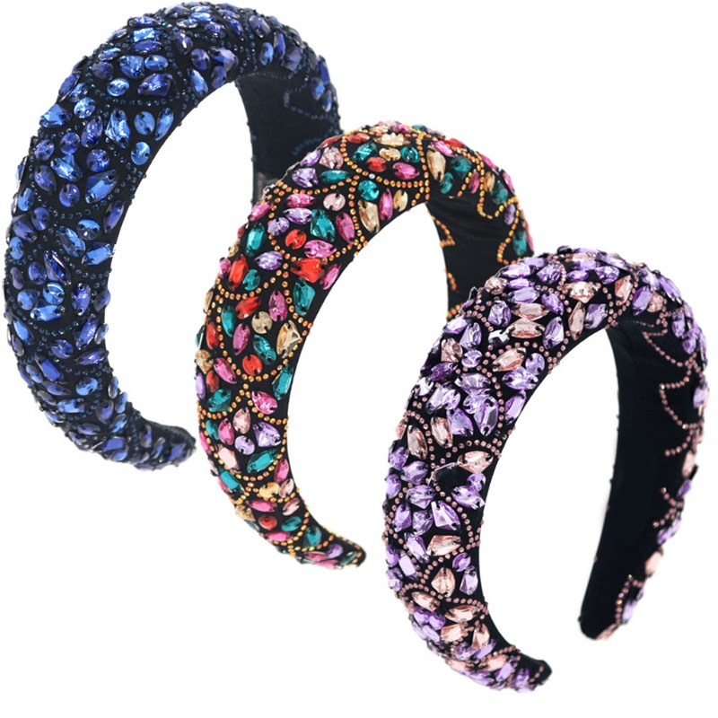 Flgo Băng Đô Đính Đá Thủy Tinh Nhiều Màu Có Đệm Xốp Phong Cách Baroque Sang Trọng