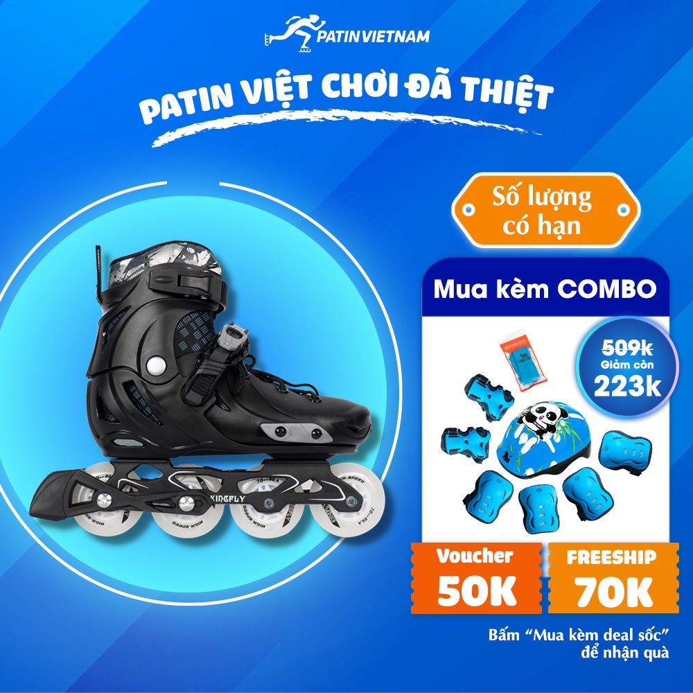 Giày Trượt Patin Trẻ Em Cao Cấp  Kingfly W198-QS - Batin 8 Bánh Phát Sáng, Form Nhựa Siêu Chắc Chắn