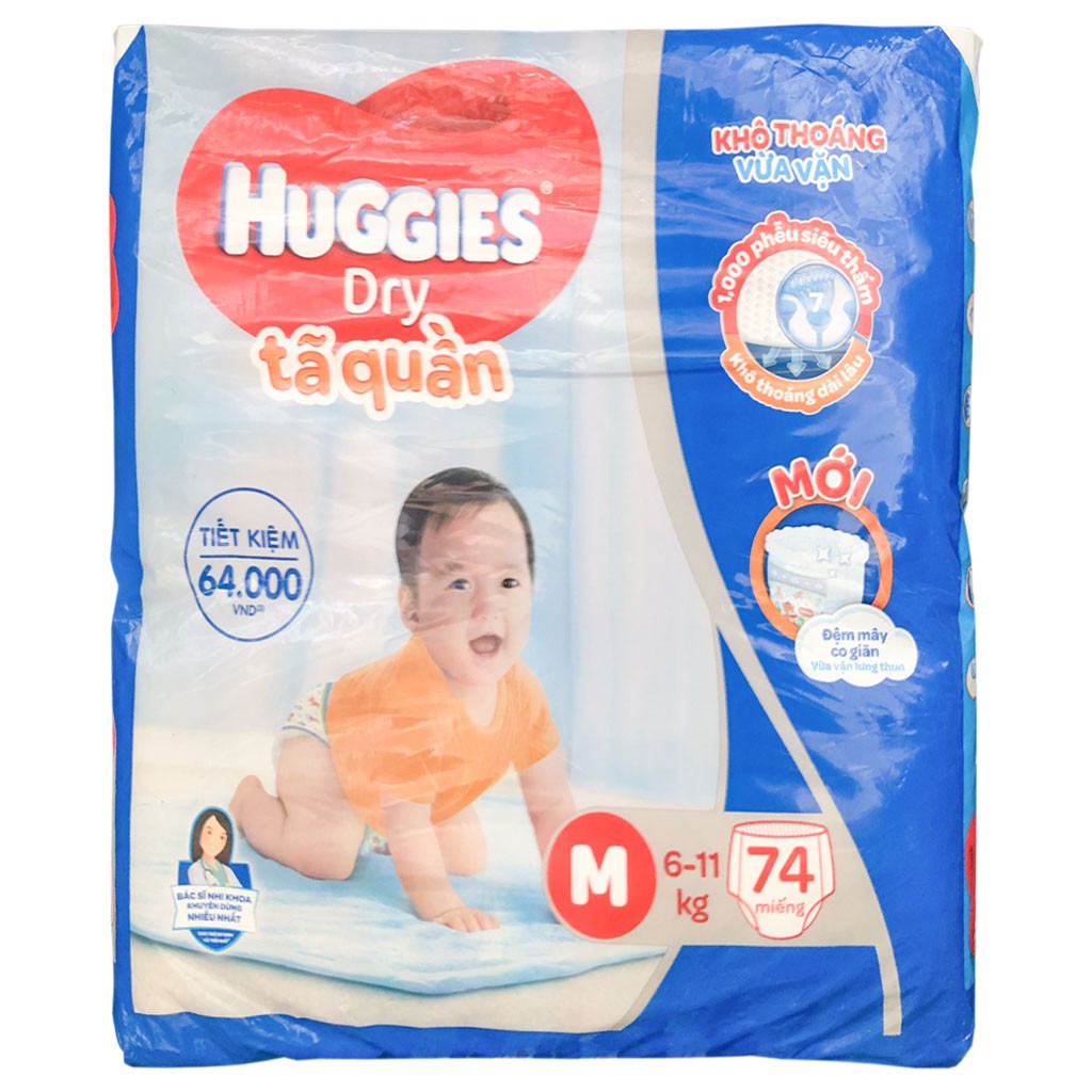 [CHÍNH HÃNG] Bỉm - Tã Quần Huggies Dry Size M74 (Cho Bé 6-11kg)