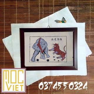 Tranh Đông Hồ Hổ đấu voi tranh cỡ 27x37cm